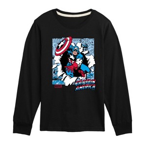 Boys' - Marvel - Captain America Panels Long Sleeve Graphic T-Shirt - 1 of 3