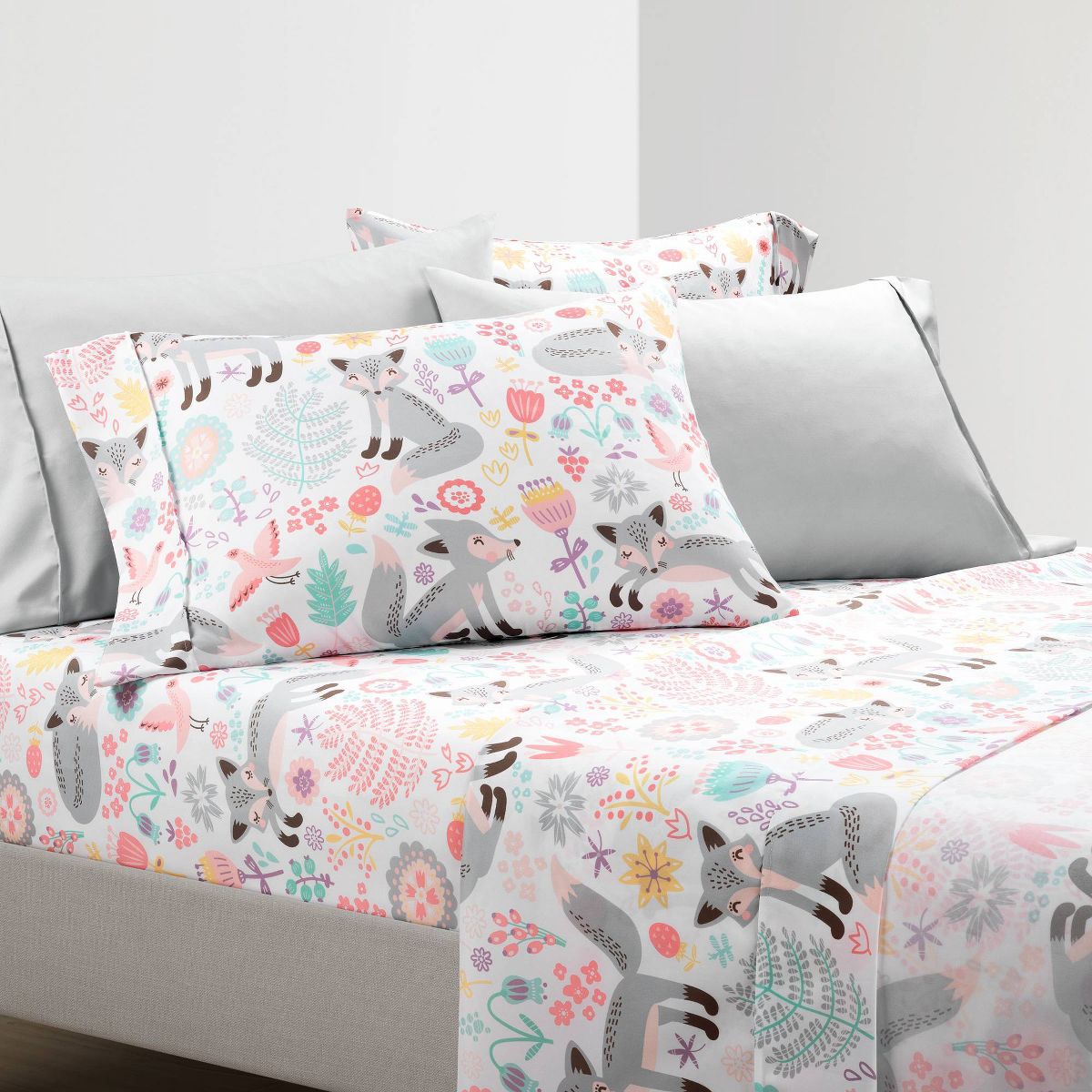 Pixie Fox Soft Sheet Set Gray/Pink - Lush Décor
