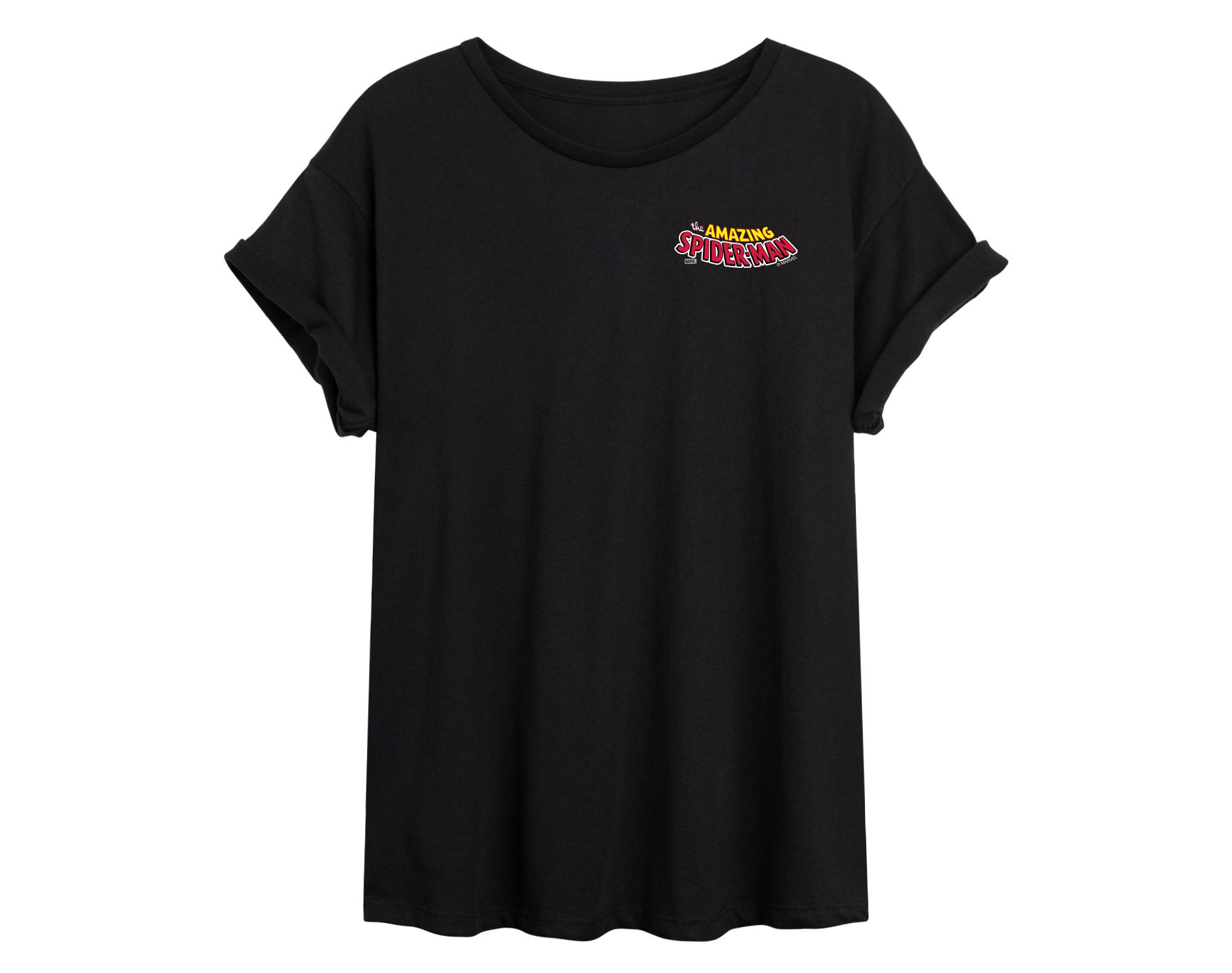 Women's Marvel Spiderman Editorial Logo Oversized Graphic T-Shirt - Black - 2 X-Large