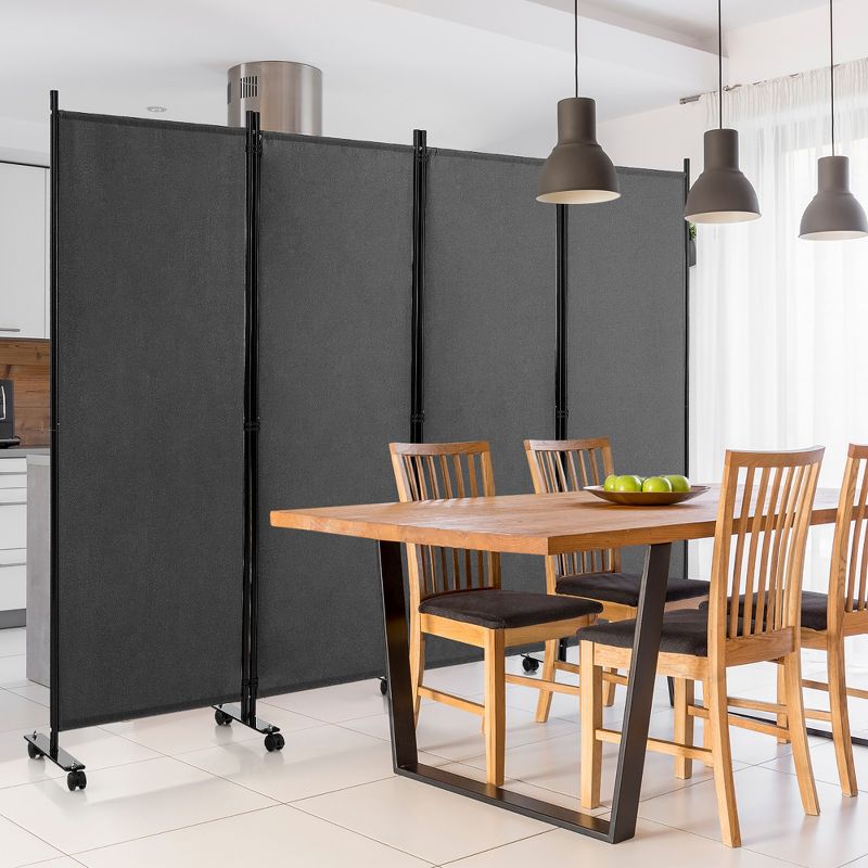 Costway 4-Panel Folding Room Divider 6FT Rolling Privacy Screen with Lockable Wheels Black/Brown/Grey/White, 4 of 10