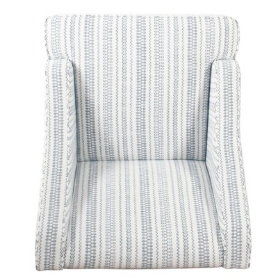 Farmhouse Stripe Blue Swoop Accent Armchair with Wood Legs