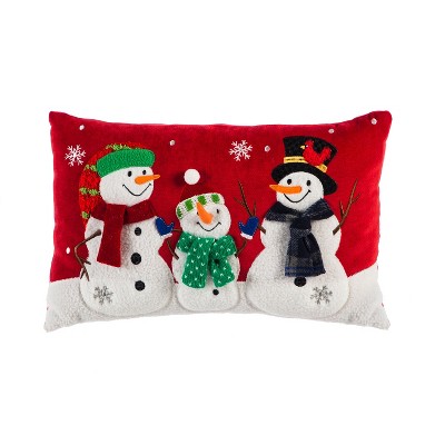 Cypress Home Beautiful Christmas Holiday Snowman Trio Lumbar Comfortable Pillow - 16 x 4 x 10 Inches Indoor/Outdoor Deco