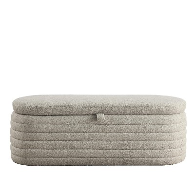 TiramisuBest 59.0" Storage Bench with Cotton Linen Grey - Storage Grey Fabric