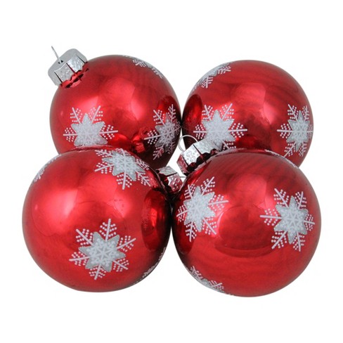 Northlight 4ct Red And White Snowflake Christmas Ball Ornaments 3.25 ...