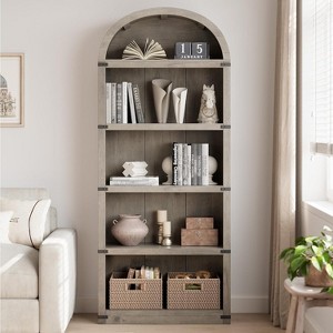 5-Shelf Arched Bookcase, 71.65" Tall Farmhouse Wooden Bookshelf for Home Office & Living Room, Wide Display Storage Rack - 1 of 4