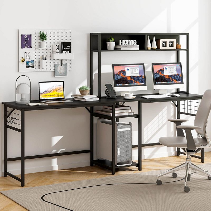 Costway L-shaped Desk with Power Outlet Large Corner Desk Converts to 2-Person Long Desk Rustic Brown/Black, 5 of 11