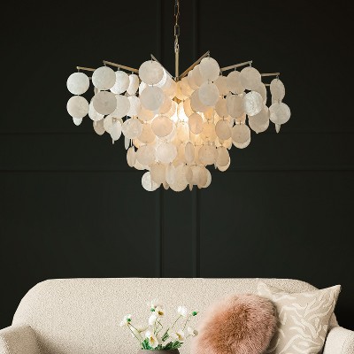 ALOADECOR Cone Shape Coastal Capiz Shells Chandelier With Antique Gold Metal