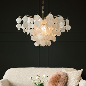 ALOADECOR Cone Shape Coastal Capiz Shells Chandelier With Antique Gold Metal - 1 of 4