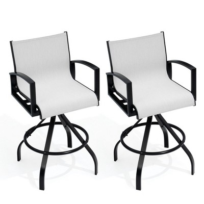 Crestlive Products Sunbrella Outdoor Swivel Bar Stools Aluminum Patio Counter Height Barstools Set of 2