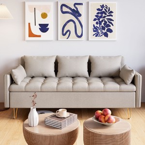 Sofa Couch Faux Leather 3-Seater Sofas with Hand Stitched Comfortable Cushion, Modern Design with Gold Metal Legs and Lift-Up Storage for Living Room - 1 of 4