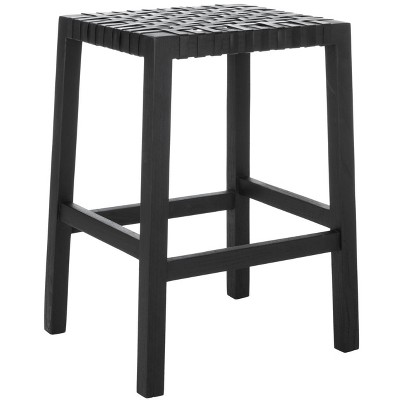 Transitional Capri Black Leather & Wood 27" Counter Stool
