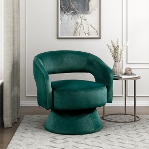 Velvet Upholstery Solid Wood Swivel Modern Luxury Accent Chair with Foam Padding, Attached Cushions and 360-Degree Swivel - 1 of 4