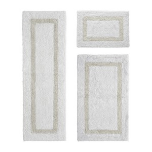 Hotel 3 PC Bath Rug 100% Premium Cotton Tufted Weave Two Tone Reversible Bathroom Rug, Super Soft Absorbent, Machine Washable Bath Mat - 1 of 4