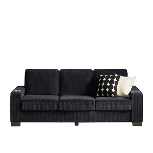 TiramisuBest 83.86" Corduroy Sofa with Cup Holders, Modern 3-Seater Couch with Fluffy Backrest & High-Density Cushions, Gray - 1 of 4