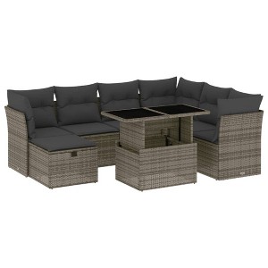 vidaXL 8 Piece Patio Sofa Set with Cushions - Gray Poly Rattan - 1 of 4