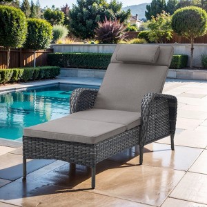POCASSY Outdoor Chaise Lounge Chair Patio Recliner with Cushion, Adjustable Backrest Outdoor Recliner with All Weather Wicker and Olefin Cushion Cover - 1 of 4