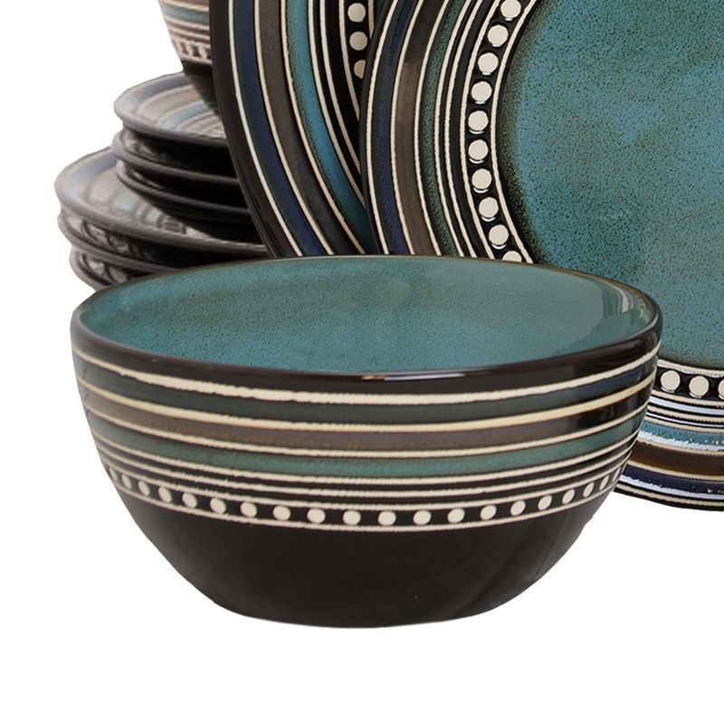 Gibson 16 Piece Double Bowl Dinnerware Set - Blue, 4 of 7