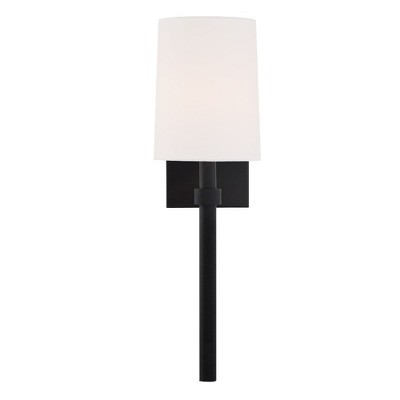 Elegant Cylinder Black Forged Wall Sconce with White Silk Shade