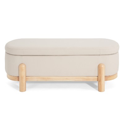 Christopher Knight Home Leroy Modern Upholstered Storage Oval Ottoman with Solid Wood Legs