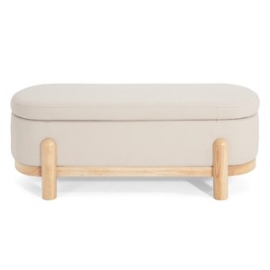 Christopher Knight Home Leroy Modern Upholstered Storage Oval Ottoman with Solid Wood Legs - 1 of 4