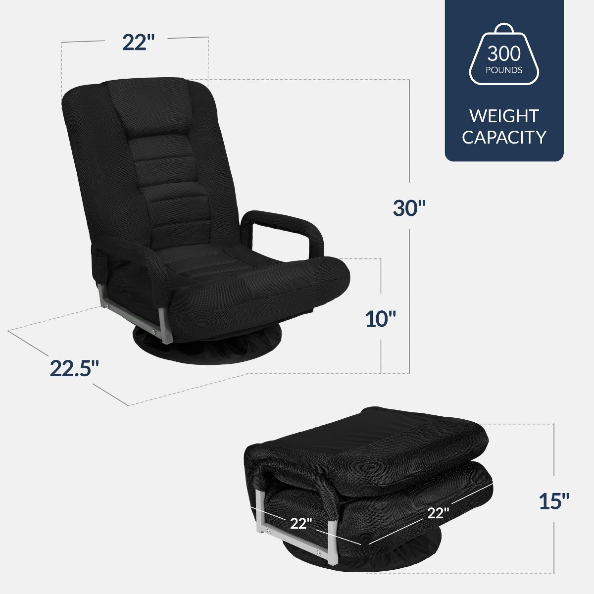Best Choice Products 360-Degree Swivel Gaming Floor Chair w/ Armrest Handles, Foldable Adjustable Backrest - Black/Red - thumbnail 2