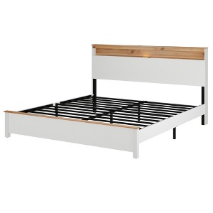 Okak All Size Farmhouse Wooden Bed Frame with Storage Headboard & Charging Station,Modern Platform Bed,No Box Spring Needed - 1 of 4