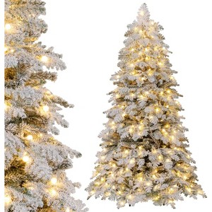 Tangkula Pre-Lit Artificial Christmas Tree Hinged Snow Flocked Xmas Tree w/ Mixed Branch Tips - 1 of 1