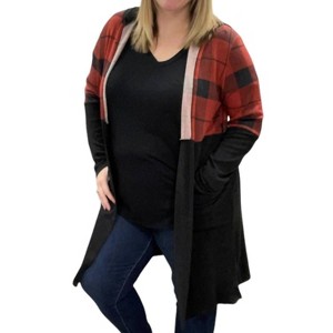 Women's Hooded Buffalo Plaid Cardigan - honeyme - 1 of 3