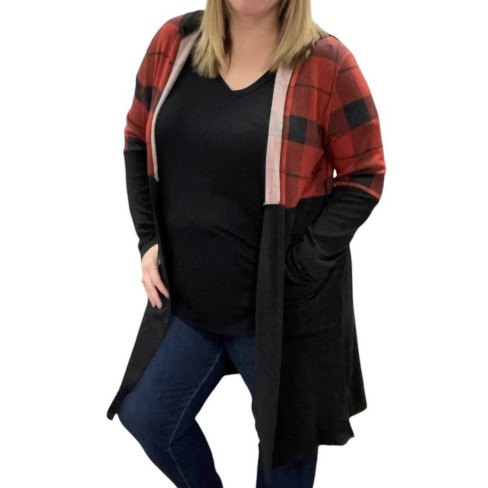 Women's Hooded Buffalo Plaid Cardigan - honeyme - image 1 of 3