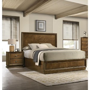 TiramisuBest Walnut Color Transitional Style Queen Size Bed 2x Nightstands 3pc Set Bedroom Furniture Metal Knobs - 1 of 4