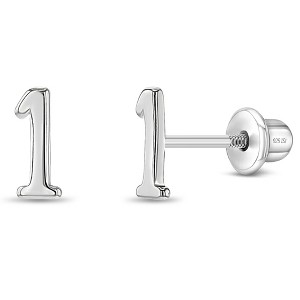 Girls' Polished Number Initial Screw Back Sterling Silver Earrings - In Season Jewelry - 1 of 4