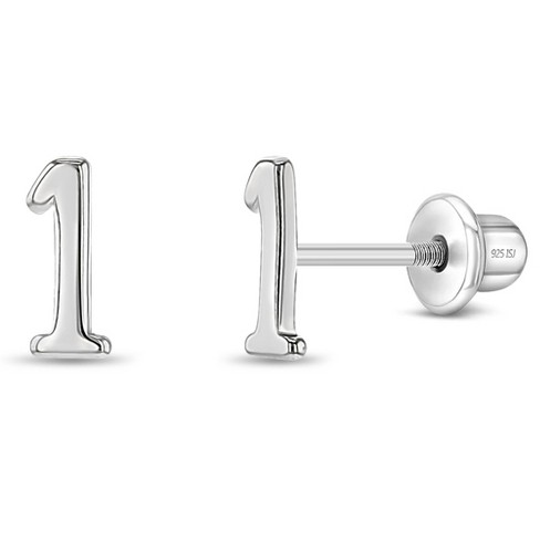 Girls' Polished Number Initial Screw Back Sterling Silver Earrings - In  Season Jewelry : Target