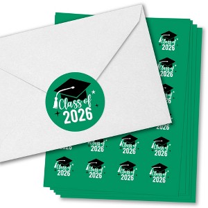 Big Dot of Happiness Class of 2026 Green Grad Party Envelope Seal Stickers, Round Circle Stickers to Seal Cards, Graduation Envelope Seals - 120 Count - 1 of 4