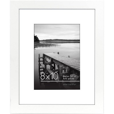 Americanflat 8x10 White Picture Frame | Displays 5x7 Inch Pictures with Mat or 8x10 Inch Pictures Without Mat. Shatter-Resistant Glass.