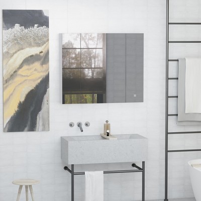 White LED Wall-Mounted Medicine Cabinet with Mirror and USB Charging