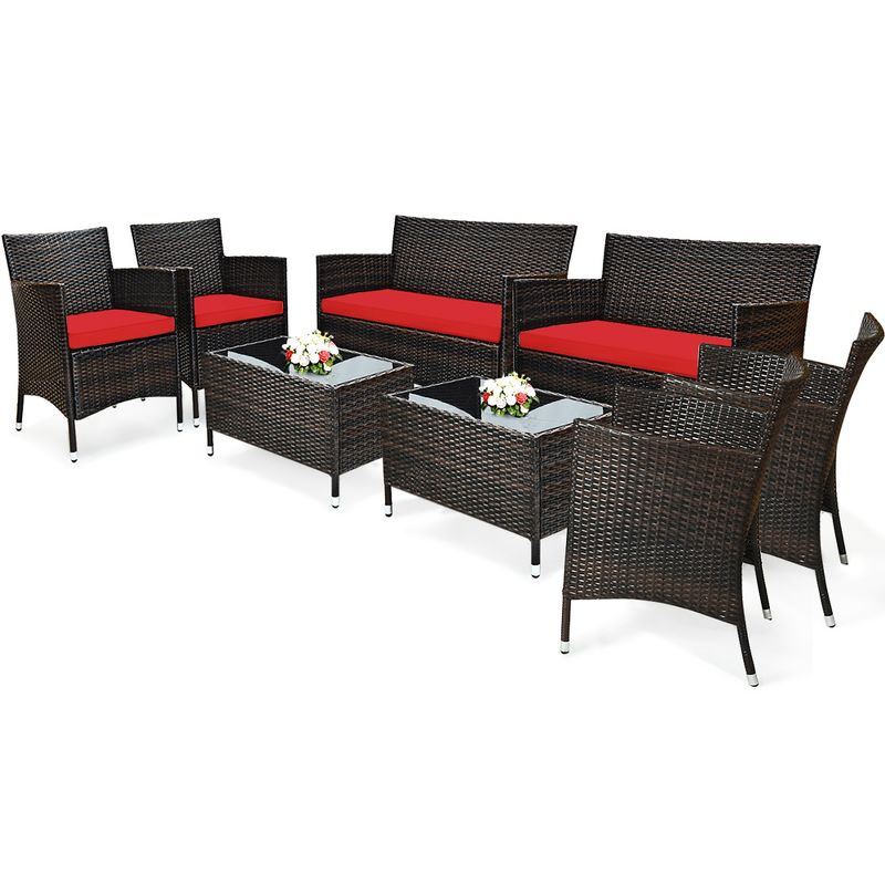 Costway 8PCS Rattan Patio Furniture Set Cushioned Sofa Chair Coffee Table, 2 of 11