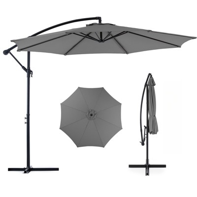 VisioGear Patio Umbrellas, Cantilever Umbrella with 8 Ribs, Outdoor Sun Shade with Wind Vent for Lawn Garden Pool, Gray, 117.6"*84.72"*117.6"
