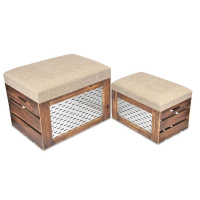 Cheung's Orion Set of 2 Cushioned Wood & Metal Storage Benches