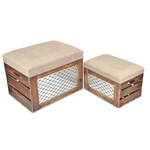 Cheung's Orion Set of 2 Cushioned Wood & Metal Storage Benches - 1 of 4