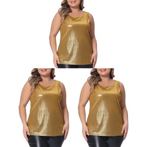 Agnes Orinda Women's Plus Size Round Neck Shiny Metallic Sleeveless Party Packs Tank Tops - 1 of 4