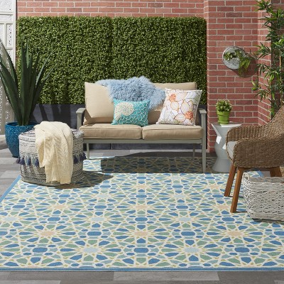 Porcelain Blue Rectangular Synthetic Indoor/Outdoor Area Rug