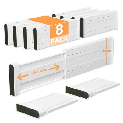 YIGII 8 Pack Drawer Dividers for Clothes Adjustable Drawer Dividers 4" High Expandable from 11"-17" for Bedroom,Kitchen and Office Storage,White