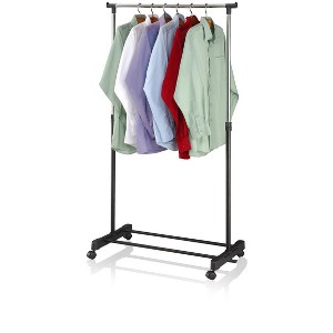 Sunbeam Single Rail Adjustable Rolling Garment and Wardrobe Organizing Rack, Black - 1 of 4