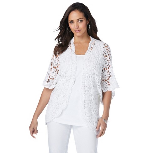 Nina Leonard Floral Crochet Cardigan, 43% OFF