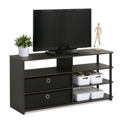 Modern Walnut Wood TV Stand with Storage Bins for 55-Inch TV