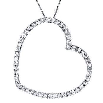Pompeii3 3/4 Ct Lab Created Diamond Large Heart Shape Pendant 10k White Gold Necklace
