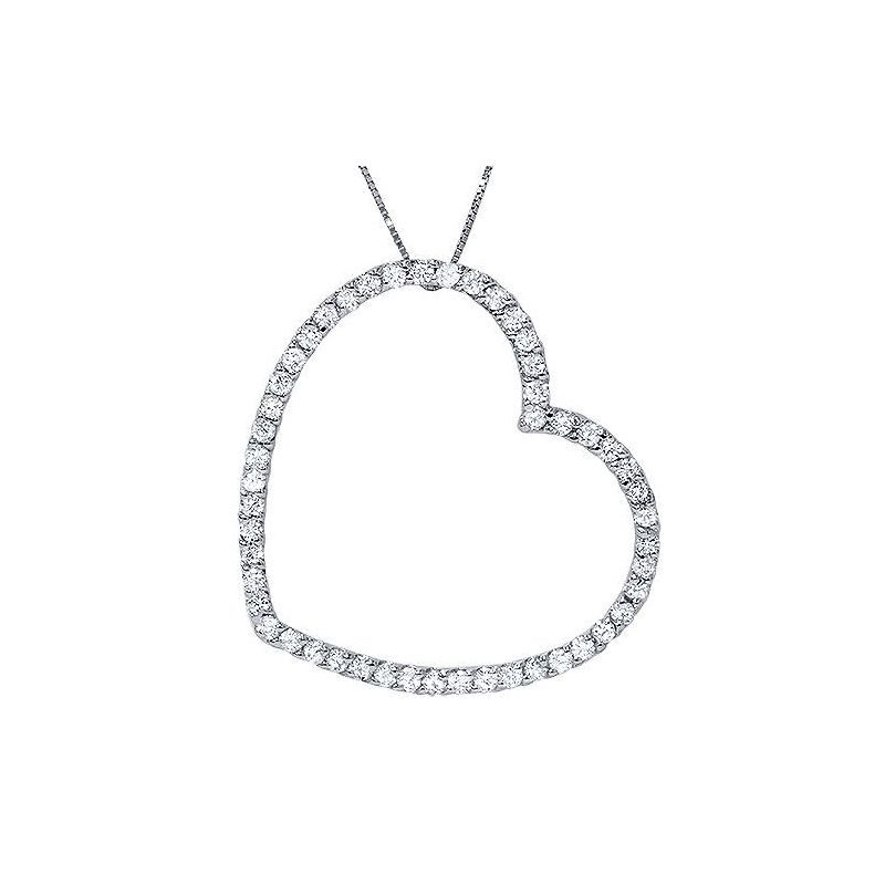Pompeii3 3/4 Natural Diamond Large Heart Shape Pendant 10k White Gold Necklace, 1 of 4