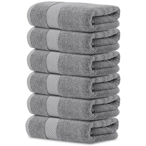 White Classic Luxury 100% Cotton Hand Towels Set of 6 - 16x30 Light-Grey