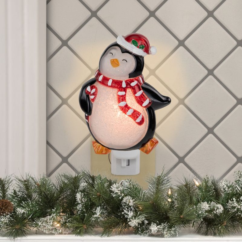 Northlight 6" Black and Red Happy Penguin in Santa Hat Christmas Night Light, 2 of 6
