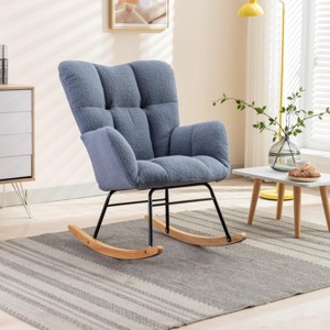 Indoor Rocking Chair Wingback Arm Chair Tufted Upholstered Teddy Fabric Nursery Room Rocking Chair With Solid Wood Base-Maison Boucle - 1 of 4